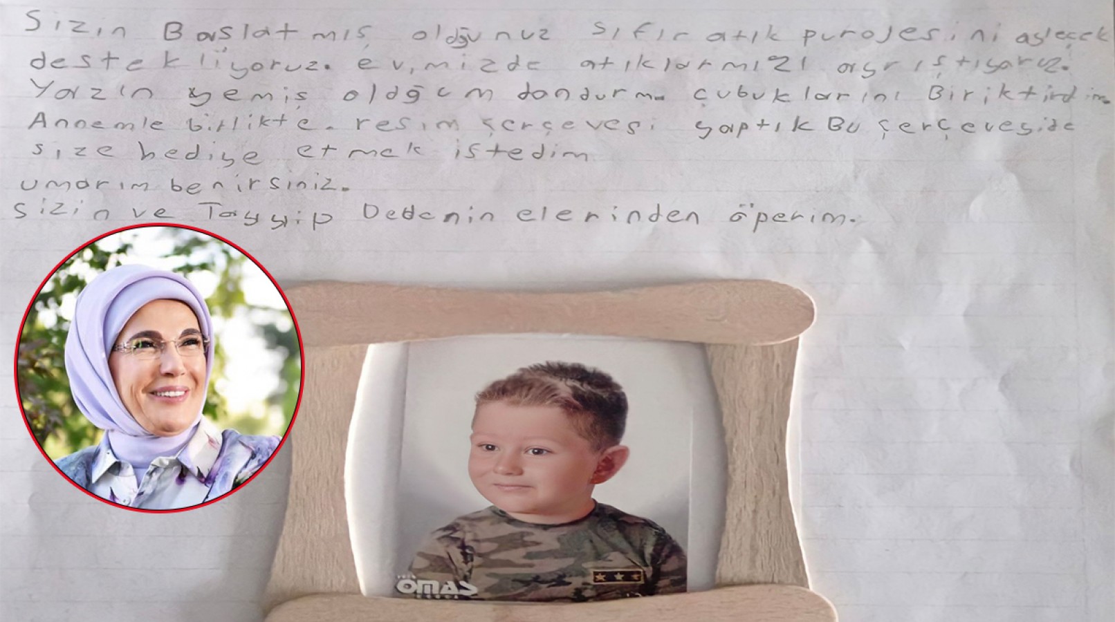 Urfa'da küçük öğrenciden Emine Erdoğan'a dondurma çubuklarından hediye