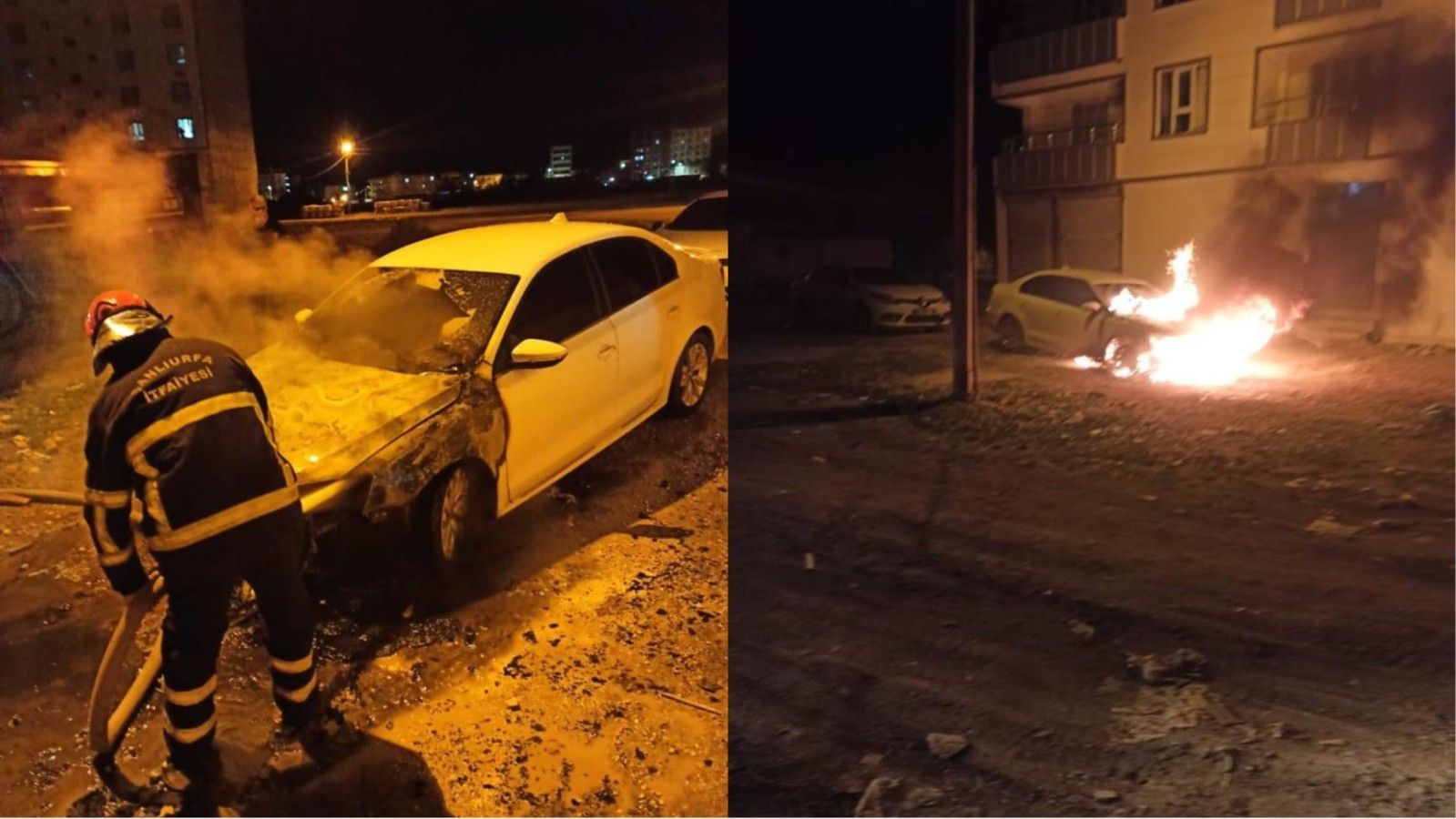 Suruç'ta park halindeki araç yandı