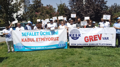 Şanlıurfa’da KESK üyeleri, 8. Dönem Toplu Sözleşme görüşmelerinde kamu işvereni tarafından sunulan düşük zam teklifine tepki gösterdi, temel taleplerini ve kamu emekçilerinin sorunlarını dile getirdi.